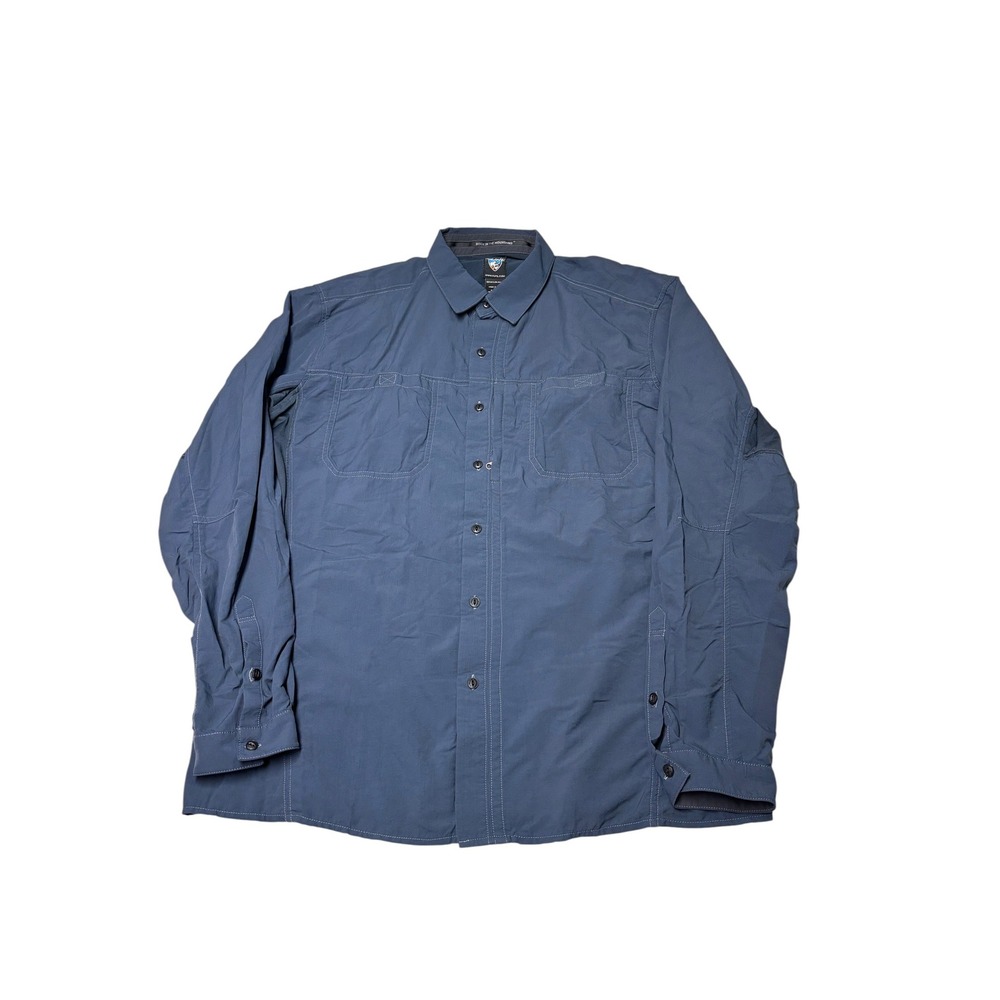 Kuhl Mens XL Blue Nylon Ripstop Long Sleeve Button Down Hiking Shirt